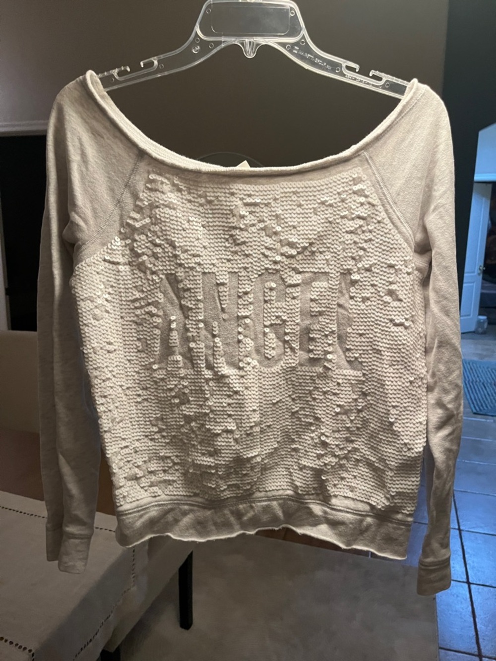 Victoria's Secret Cream Off-the-Shoulder Sequin Embossed 'DANCE' Sweater